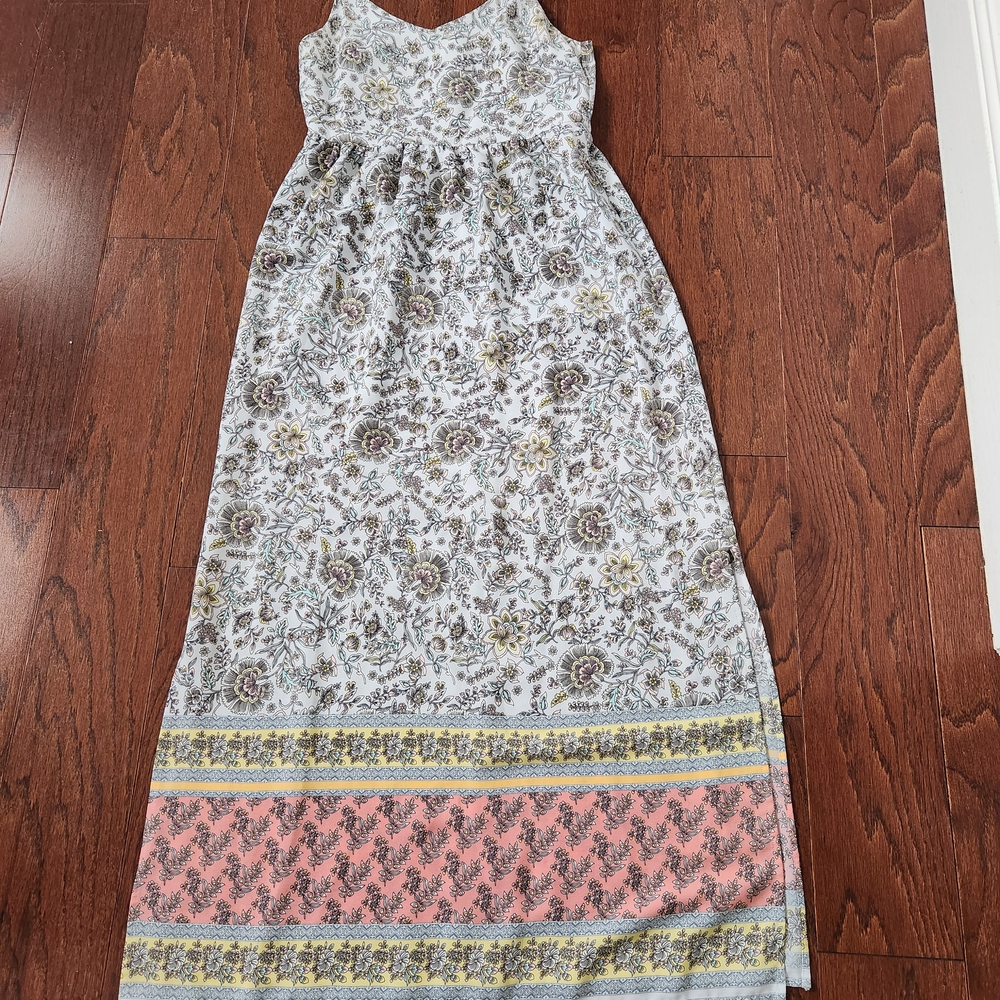 LOFT Floral Maxi Dress - Gray, Yellow, Pink